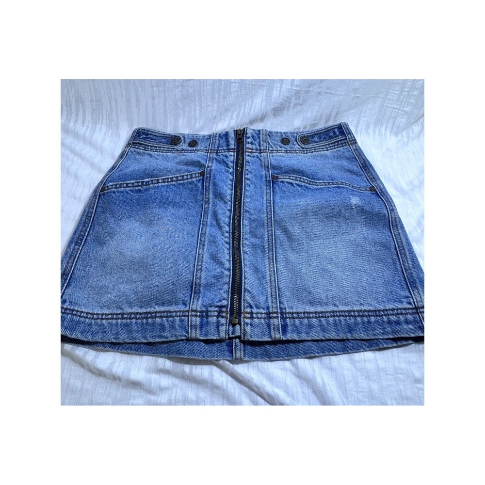 hidden jeans denim mini skirt womens‎ size m full zip front high waist blue wash